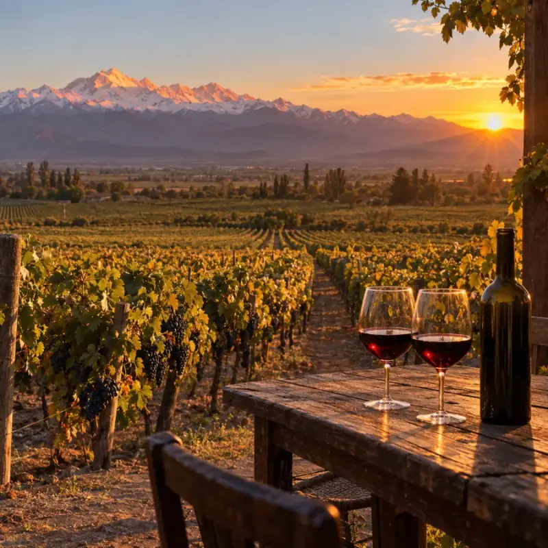 Taças de vinho numa vinícola chilena ao entardecer
